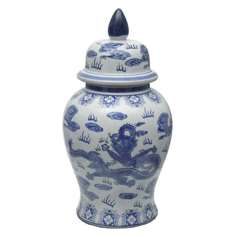 Timeless Chinese Temple Jar, Blue Dragon, 18"