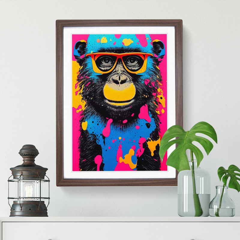 Painted Monkey No.1 Abstract - Wall Art, 46cm H x 34cm W x 2cm D, Walnut