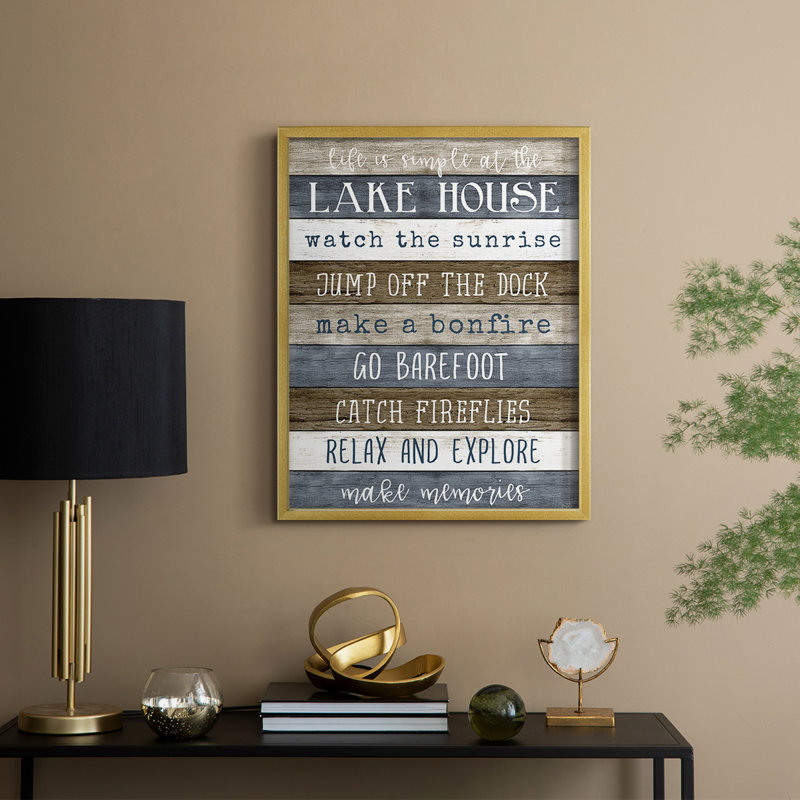 Simple Lake Rules, reproduction encadrée - bois massif, H 30 po x l 24 po, Doré