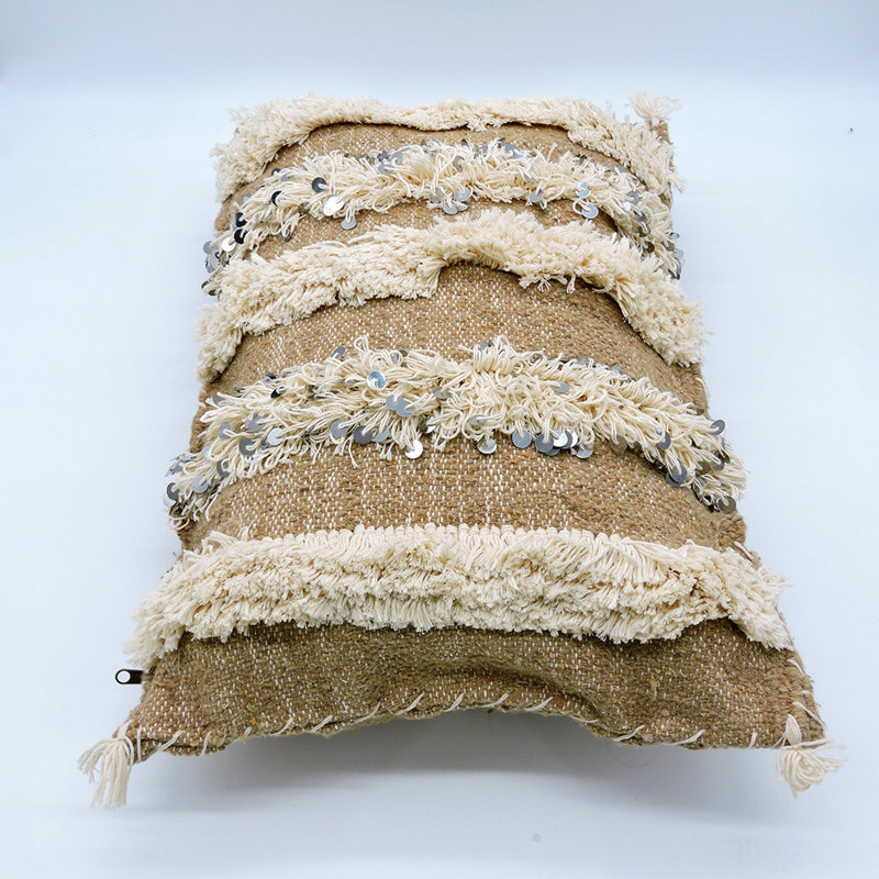 Wool Rectangular Pillow Cover, Brown/Beige, 17" x 24"