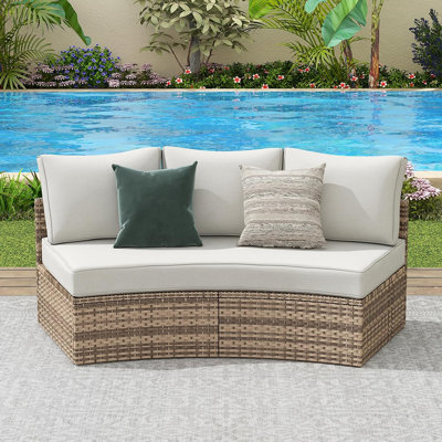 Leiny Patio Conversation Set, 3 Piece Half-moon Sectional Round Patio Furniture Set, Wicker Sofa Set, For Backyard Patio Garden