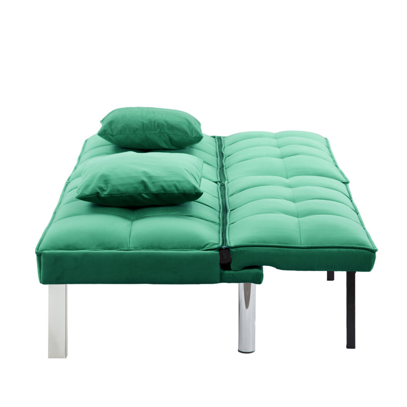 Futon Convertible Sofa Bed with Metal Legs, Green Velvet