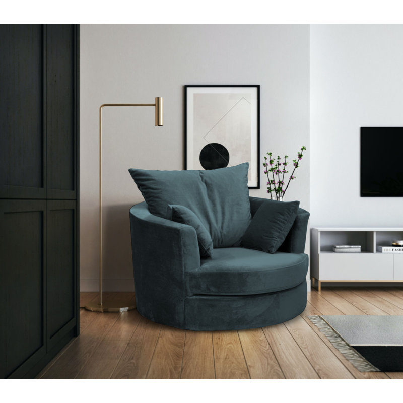 Curwood Upholstered Swivel Barrel Chair, Blue