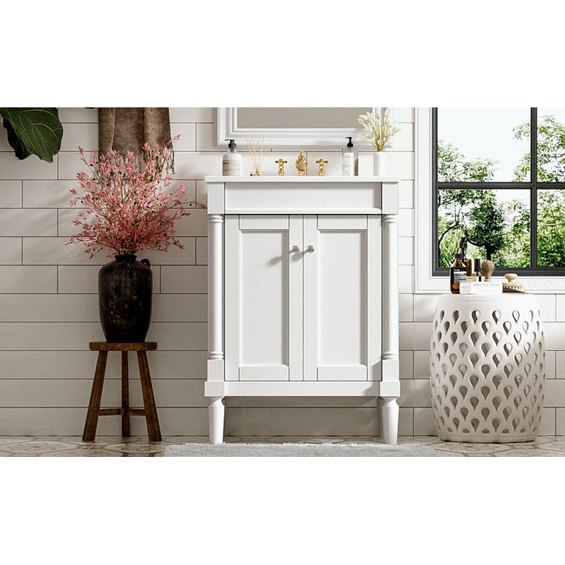 Pollark 24'' Single Bathroom Vanity with Top, White, Silver