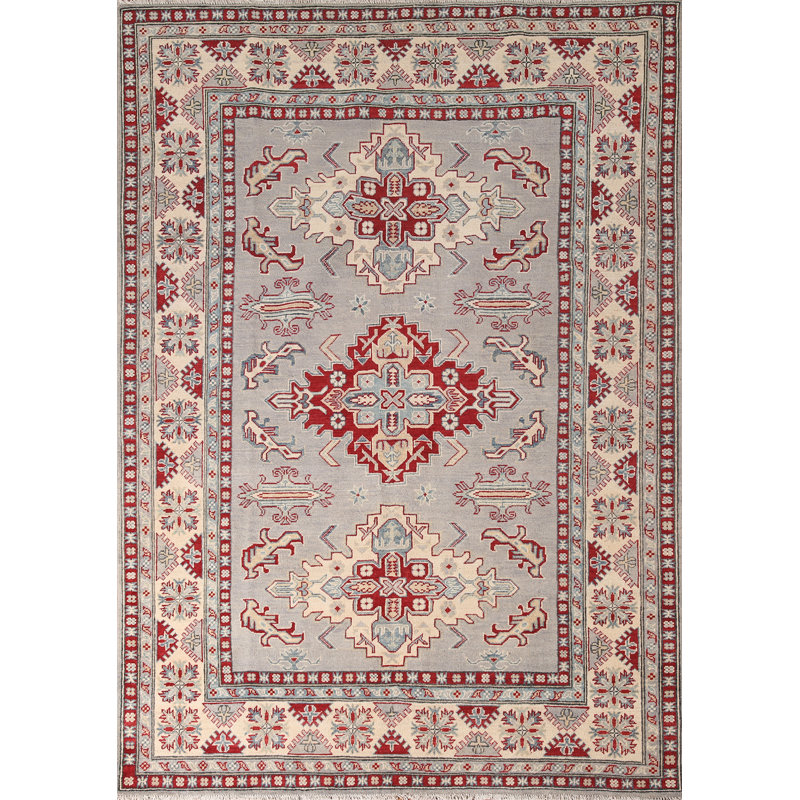 Tapis oriental gris fait à la main Kazak