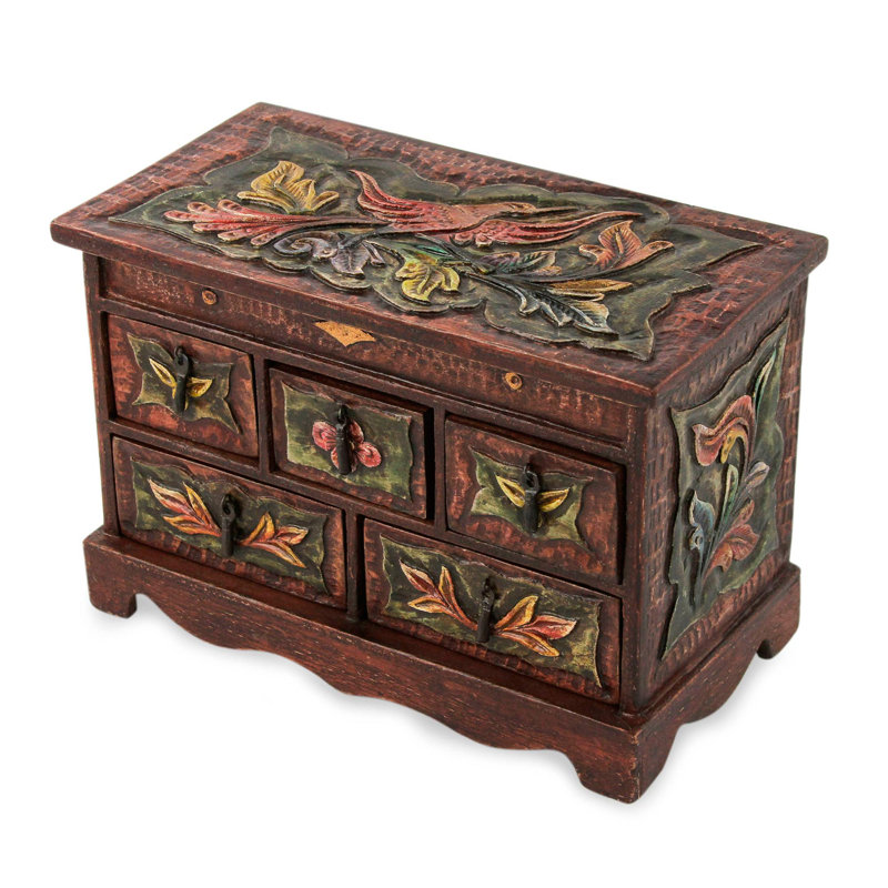 Boîte à bijoux en cuir et bois