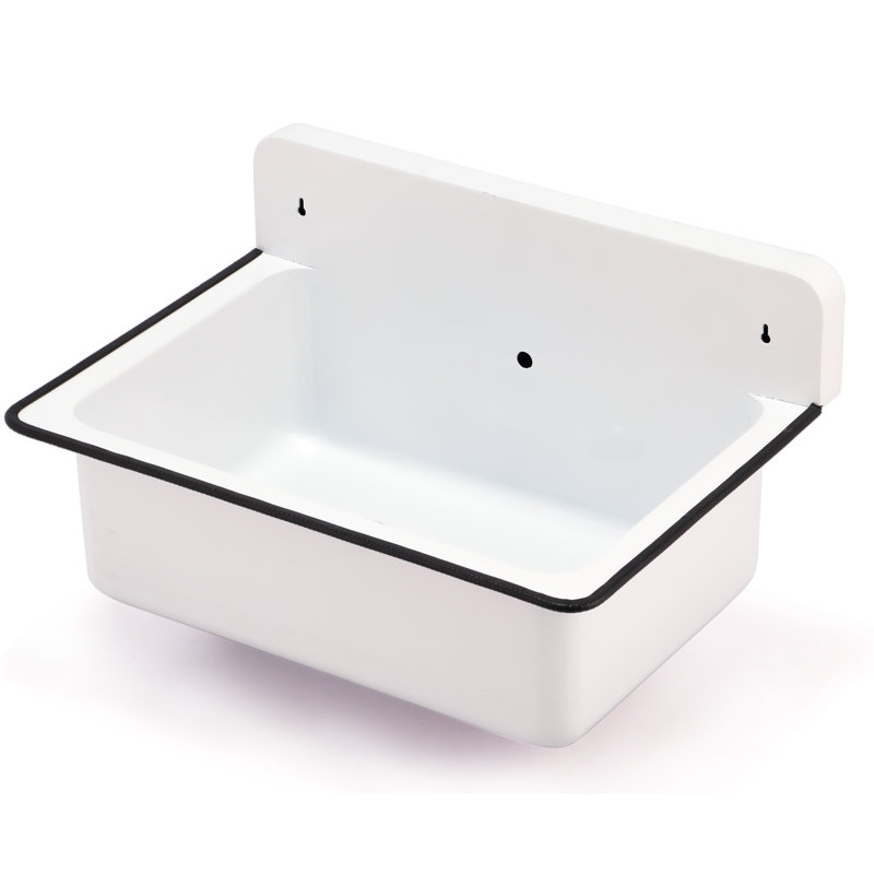 Anchor 14" Iron Rectangular Wall Mount Bathroom Sink with Overflow, White