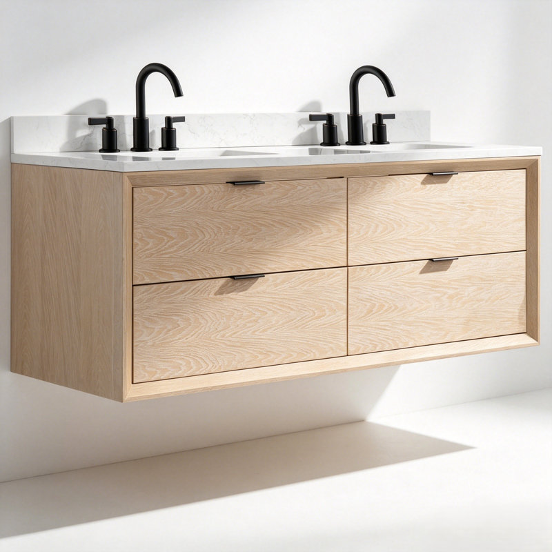 Meuble-lavabo flottant en chêne naturel 60 po, Chêne blanc délavé