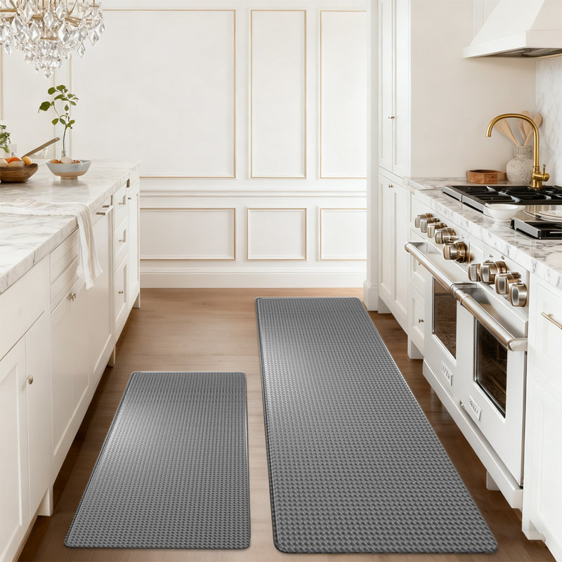 2pcsThick Ergonomic Anti Fatigue Mats for Kitchen Floor, Cushioned Standing Office Desk Mat, Waterproof Scratch Resistant Topside, Supportive All Day Comfort Padded Foam Rugs