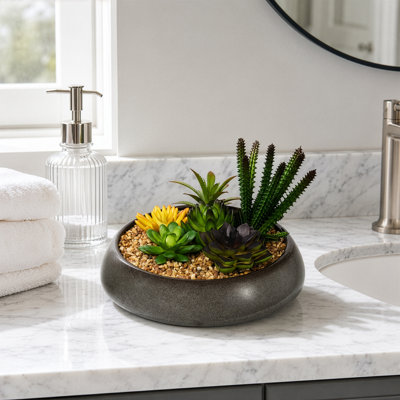 7'' Faux Succulent in Stone Planter