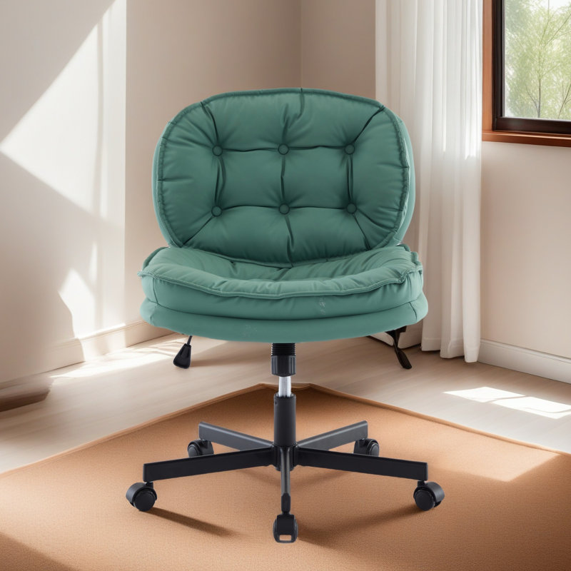 Fauteuil de bureau sans accoudoirs avec roulettes: Fauteuil large en cuir de polyuréthane, chaises de travail pivotantes réglables et confortables pour la maison, le bureau, le maquillage, les petits espaces et la chambre à coucher
