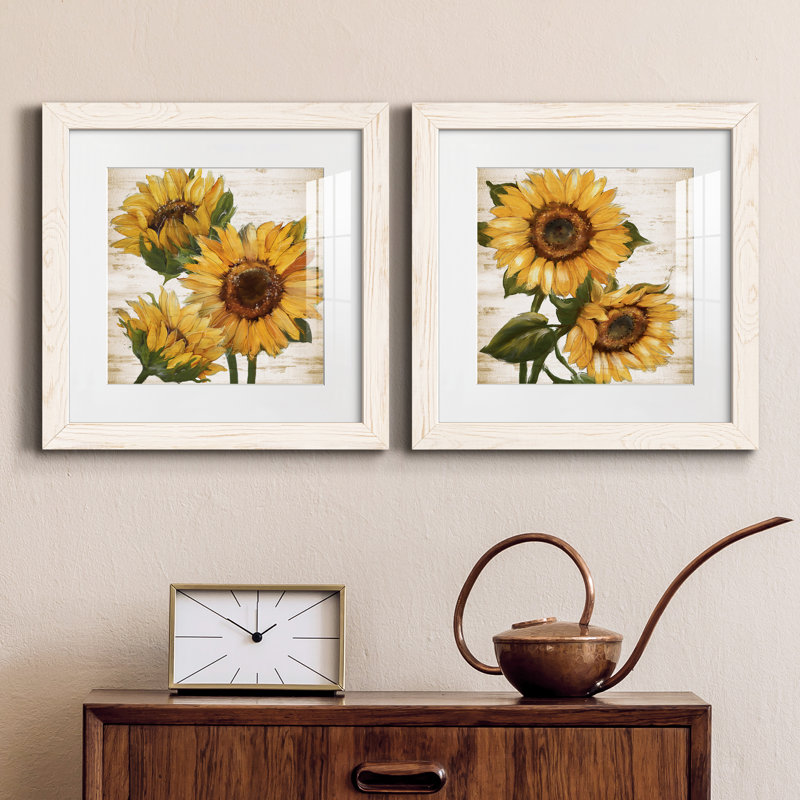 Tournesol d'été I - ensemble de 2 peintures, Papier dans un cadre photo, H 17 po x l 34 po, Blanc