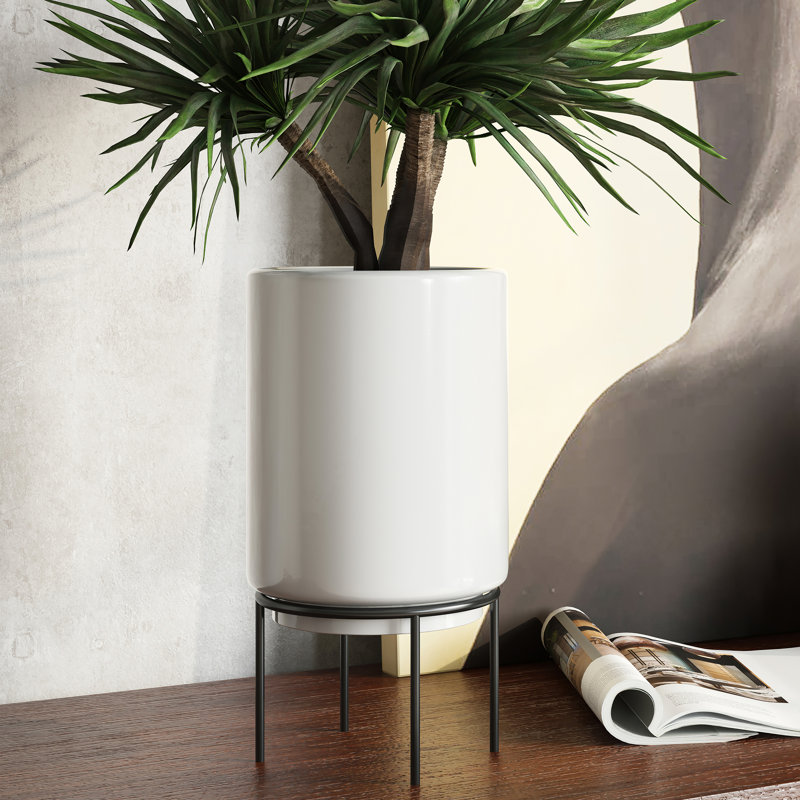 Jemina Round Ceramic Mid Century Indoor Pot Planter, White