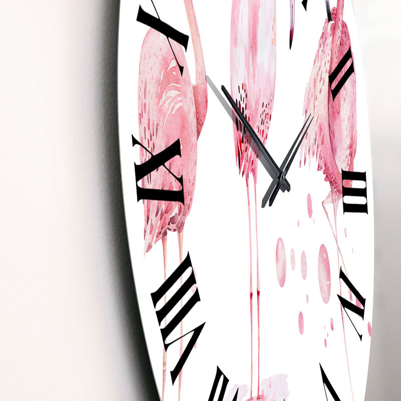 Flamants roses sur fond blanc - horloge murale traditionnelle, Petit
