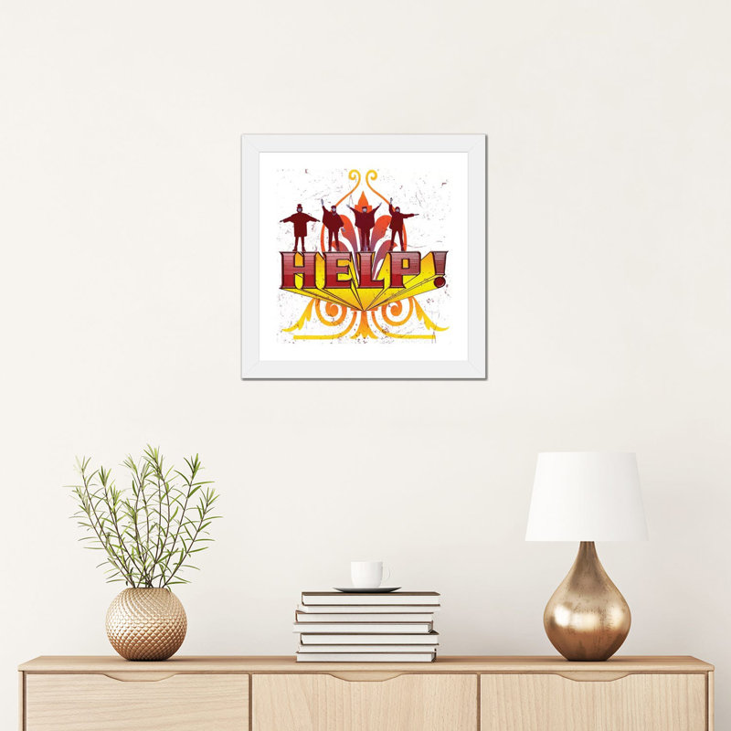Fab 4 Help! - Advertisements Print, 16" H x 16" W x 1" D, White Framed Paper, White