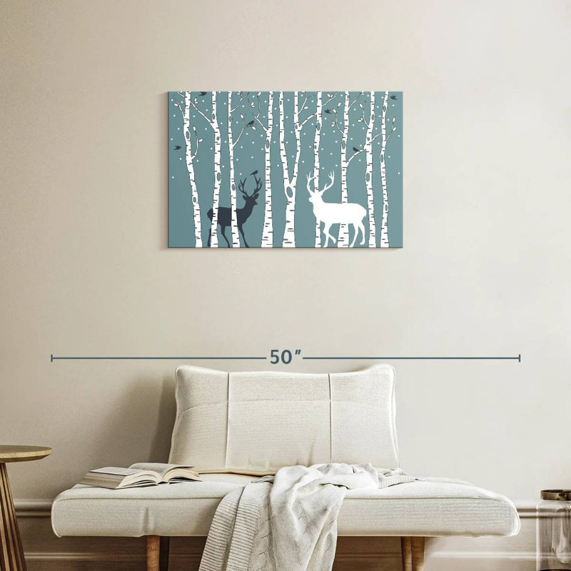 Deer In Birch Forest, 20" H x 30" W