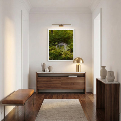 «Undisclosed location», art mural série 2025 par Sydney A. Foster | Structure solitaire dans un paysage luxuriant