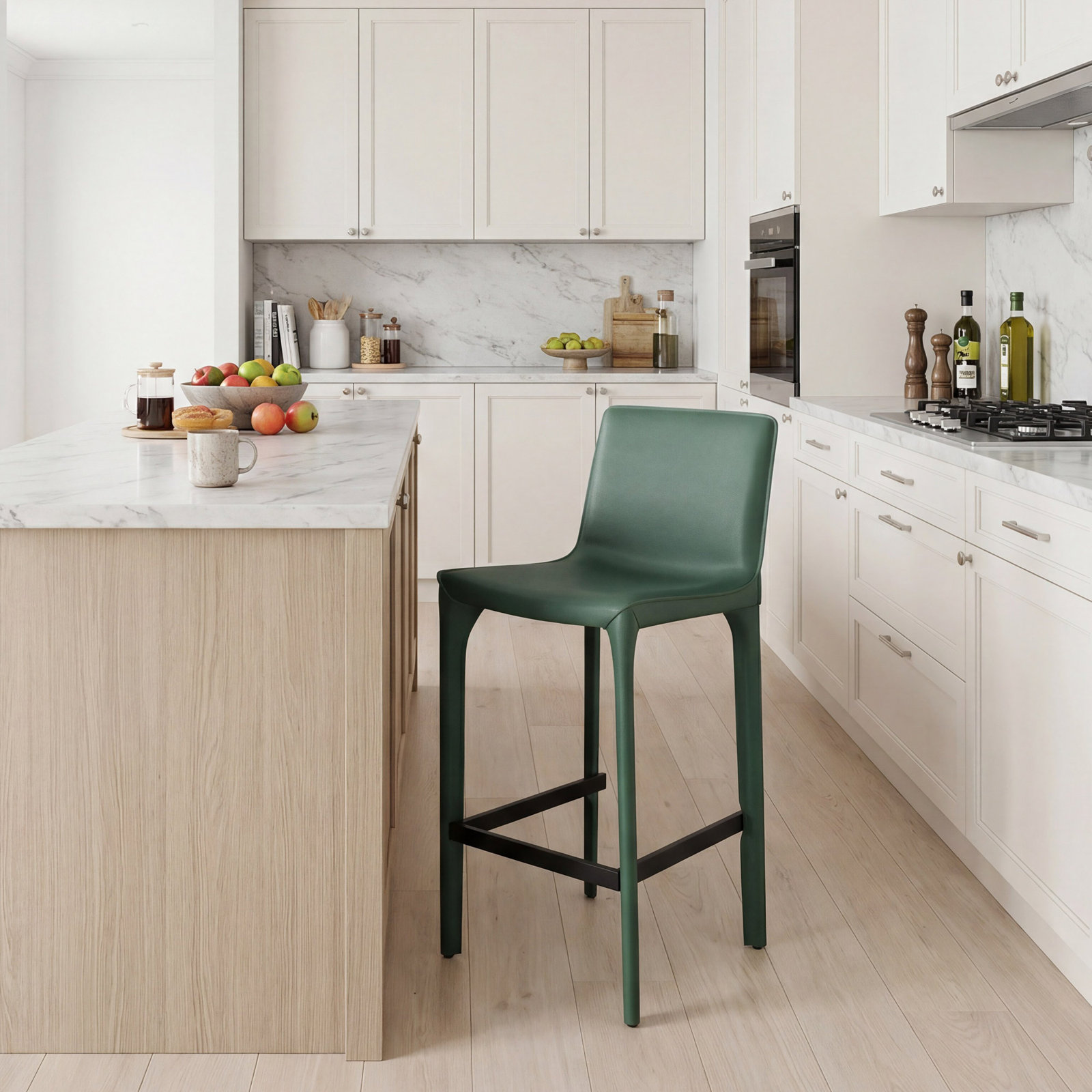 Vannes Vegan Leather Barstool, Green, 1