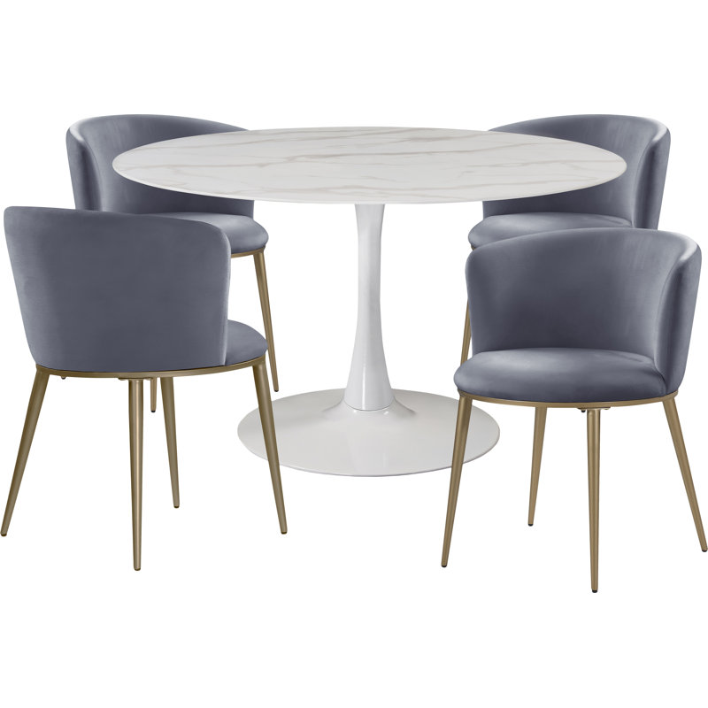 Meridian Furniture Holly Dining Table + 4 Dining Chair Set, Gray