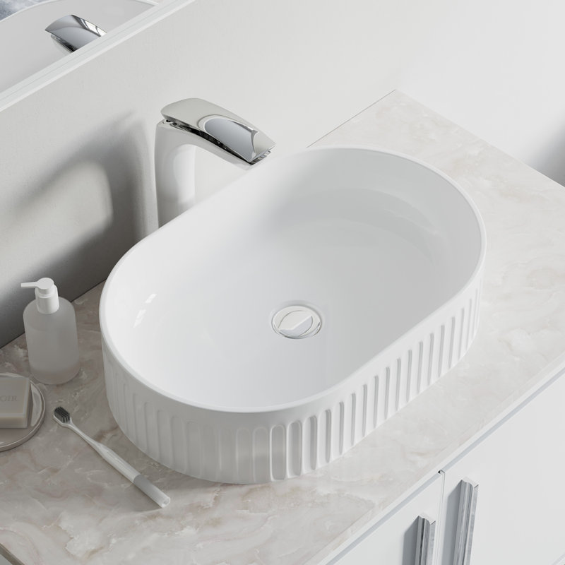 Lavabo vasque ovale en céramique cannelé Dowell 6004 - blanc brillant, Naturel