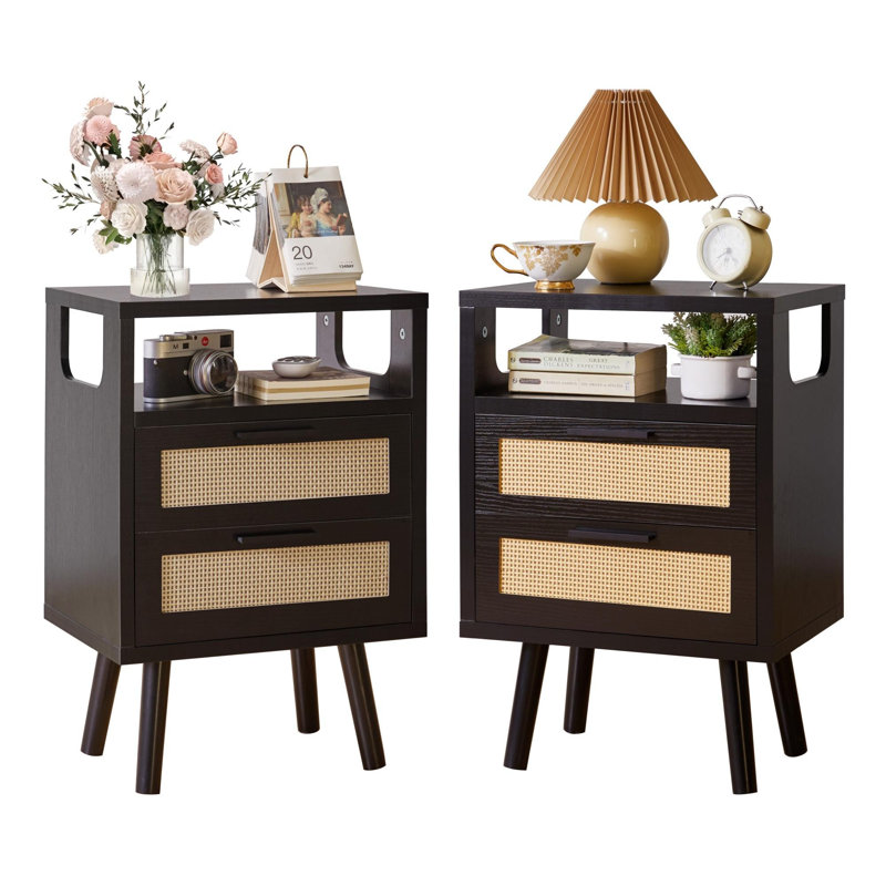 Table de chevet avec rangement moderne, table de bout pour chambre à coucher, ensemble de 2, Noir