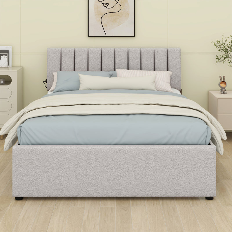 Lit plateforme tapissier avec lit gigogne, Beige