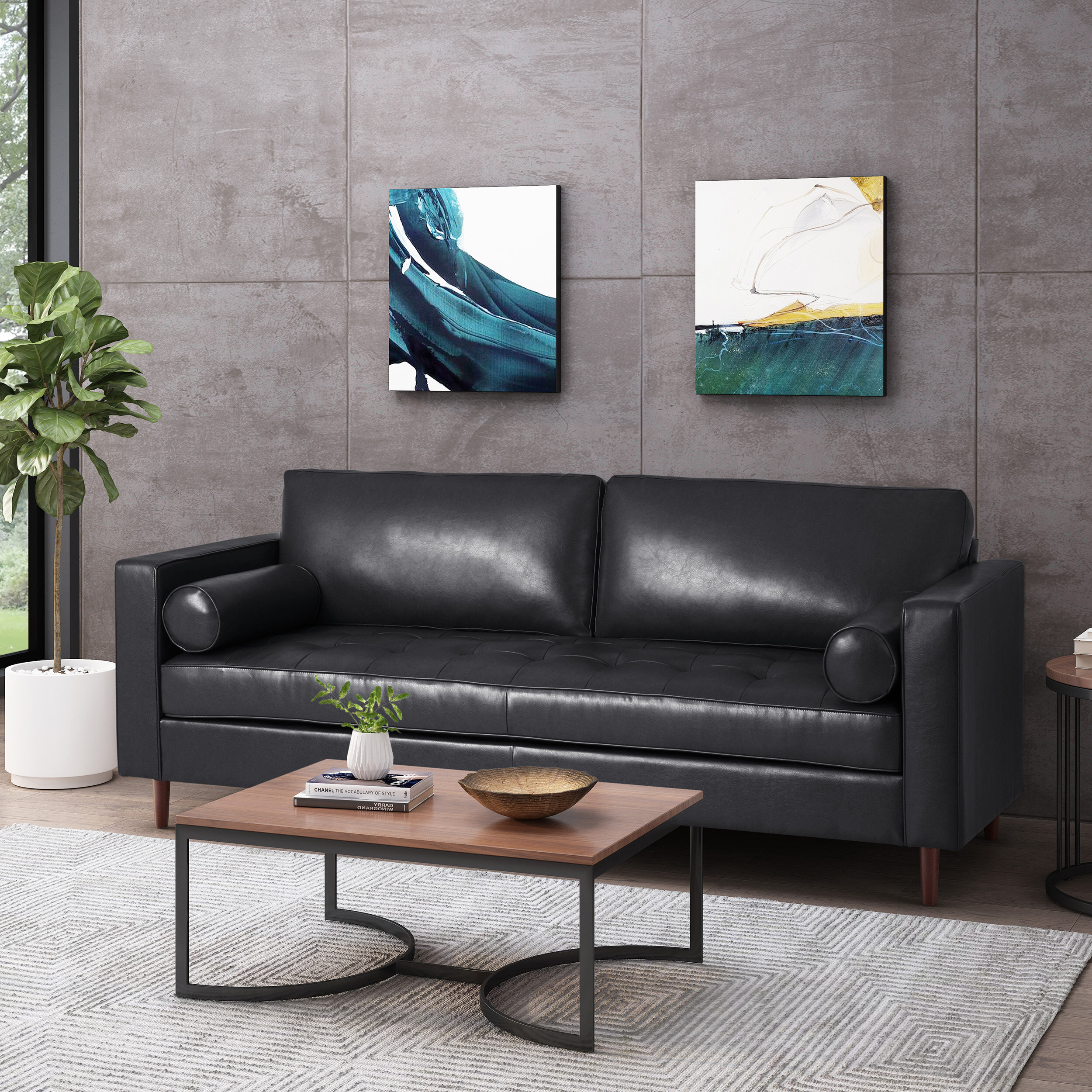 Purtell 82.25 Faux Leather Square Arm Sofa Corrigan Studio Upholstery Color: Midnight Black Faux Leather