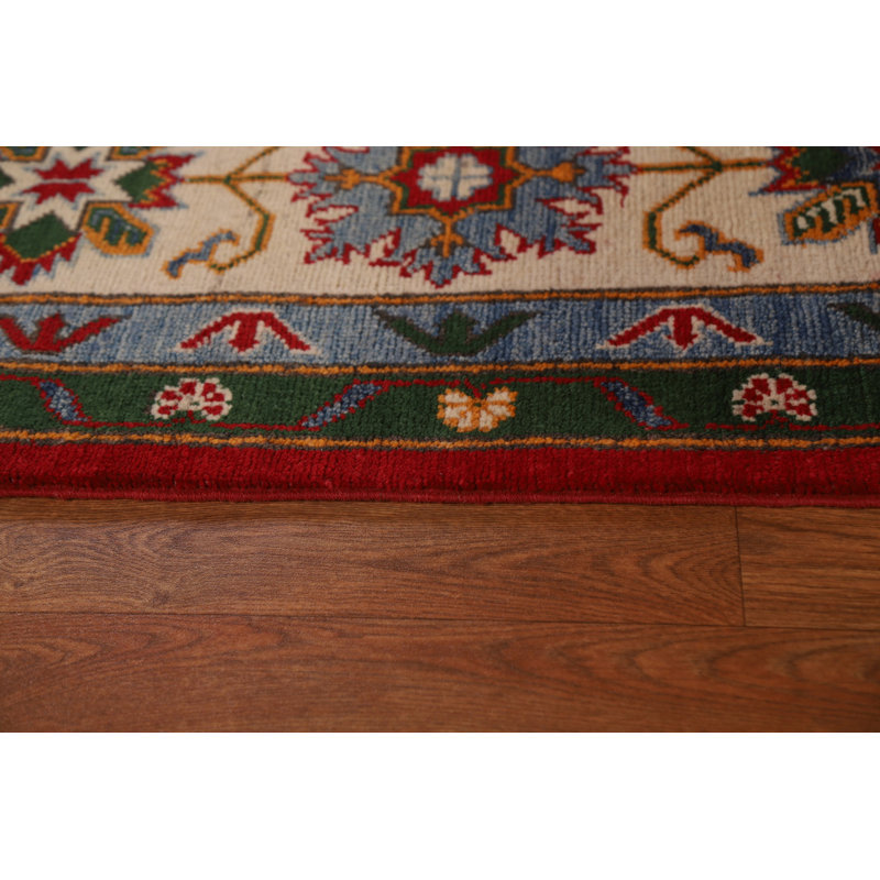 Tapis rouge à motif géométrique de teinture Kazak 9x12