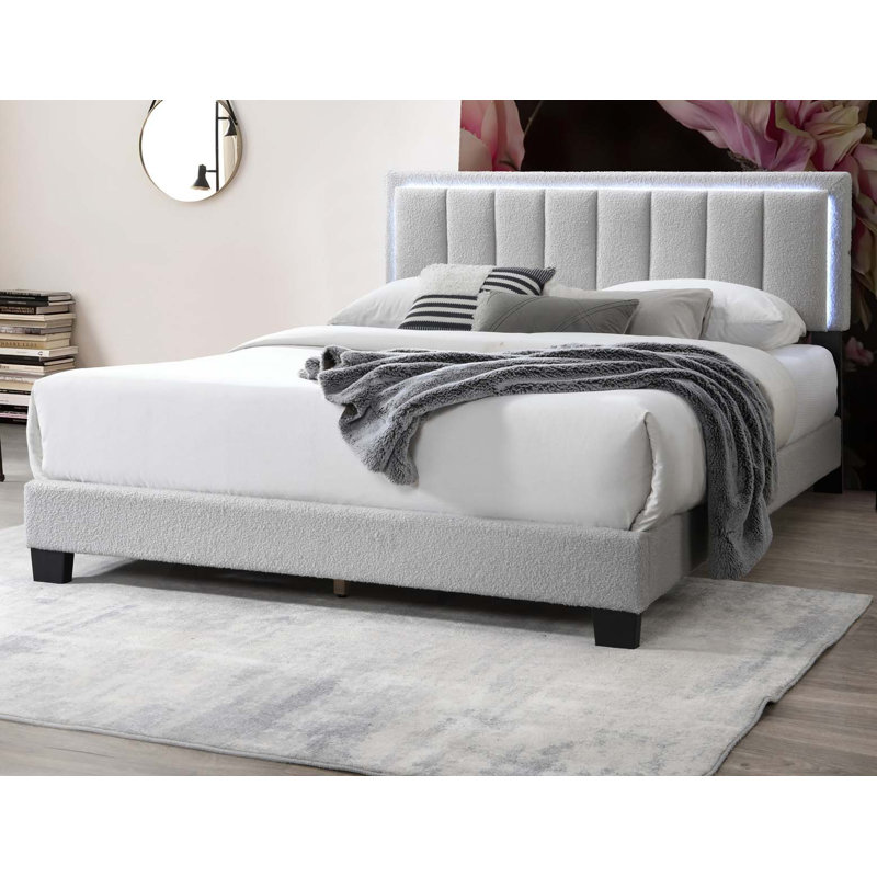 Lit plateforme Bysshe avec lumières DEL intégrées, Gris clair, Double