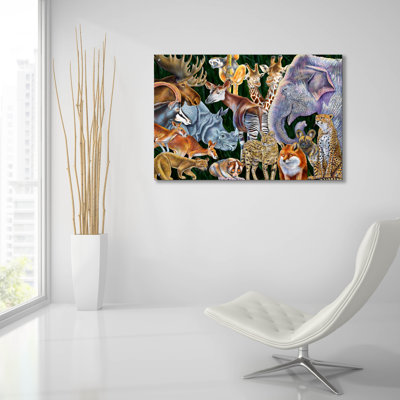 Art mural en verre épique «Animaux du monde» par Tim Jeffs, 36 po x 24 po