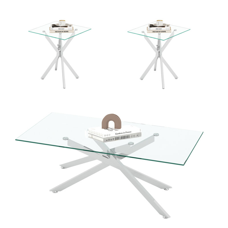 Silver Glass Top 3-Piece Coffee and End Table Set