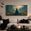 Femme magicienne tenant un orbe lumineux dans une fleur orange - Toile murale d'Halloween-1959468896