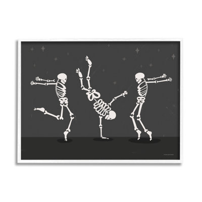 Trois squelettes dansants, impression sur bois