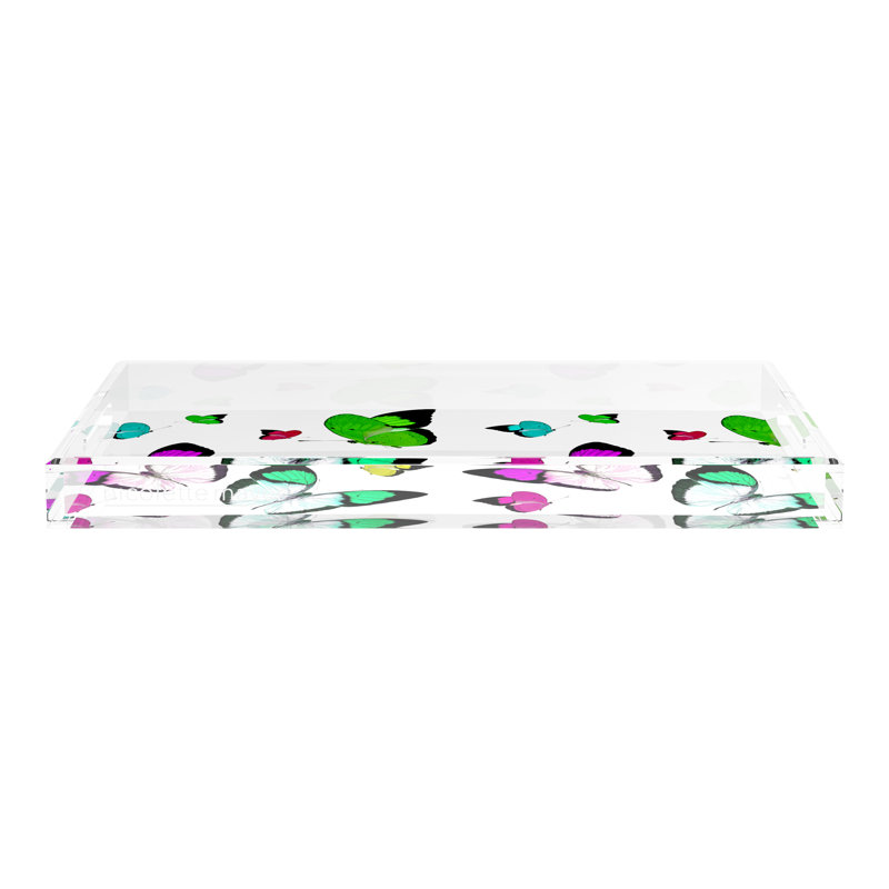 Plateau décoratif papillons en acrylique, H 2 po x l 22,5 po x P 14,5 po, Vert acide