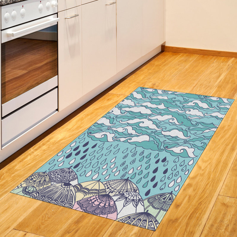 Tapis décoratif bleu à haute densité de fibres longues en polyester, Rectangle 2 pi 7 po x 5 pi