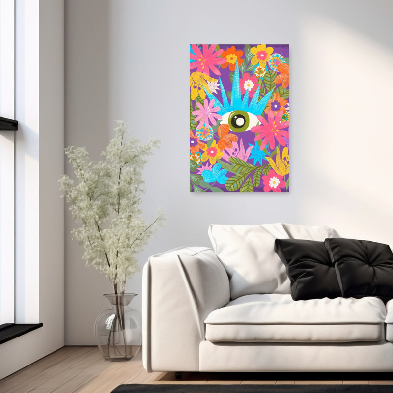 Whimsical Garden Eye Abstract Colorful Mystical Nature Flower Wall Art Print 1 Piece Wrapped Canvas Wall Art