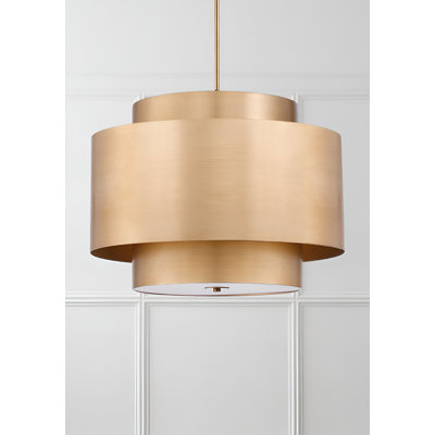6-light 24 Inch Wide 3 Layer Metal  Rubbed Brass Drum Lantern Chandelier with Diffuser