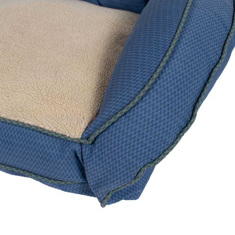 Grand traversin pour chien - Vague à carreaux, Large (39"w x 32"d x 9.75"h), Bleu ondulé