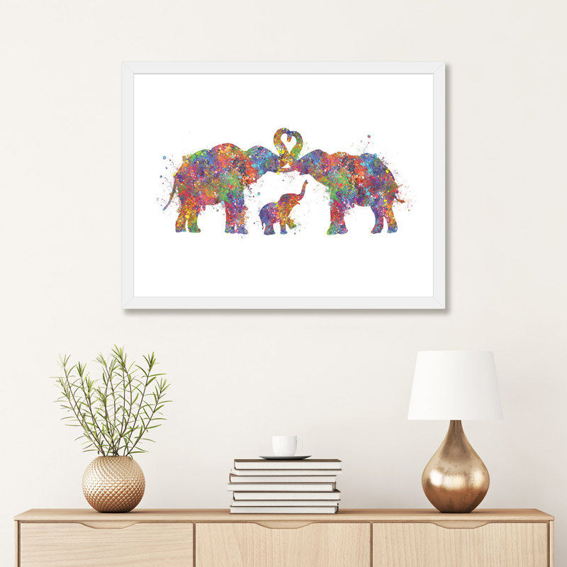«Elephant Family» - reproduction, H 16 po x l 24 po x P 1 po, Papier blanc