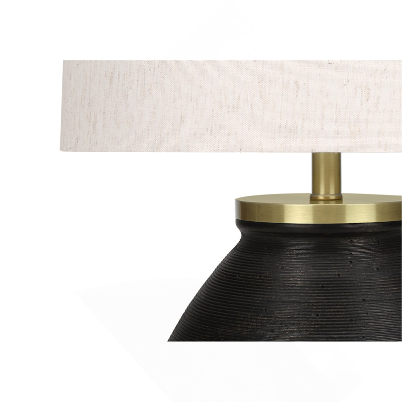 Lighting, H 25 po, lampe de table, béton noir, abat-jour ivoire / crème, contemporain, Noir, Noir