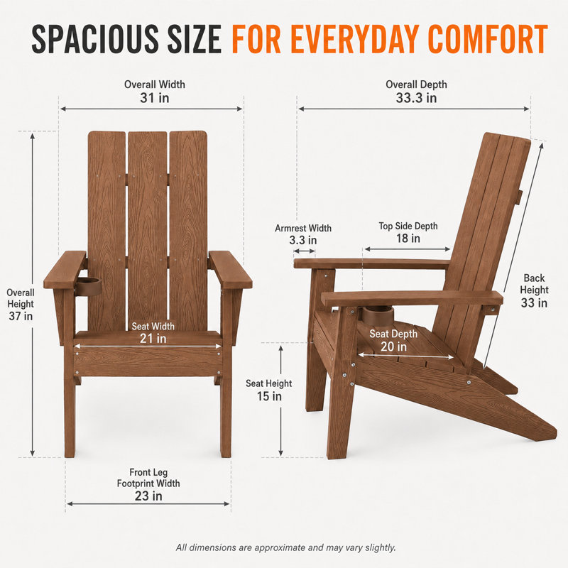 Ensemble de 2 chaises modernes modernes Adirondack, Brun