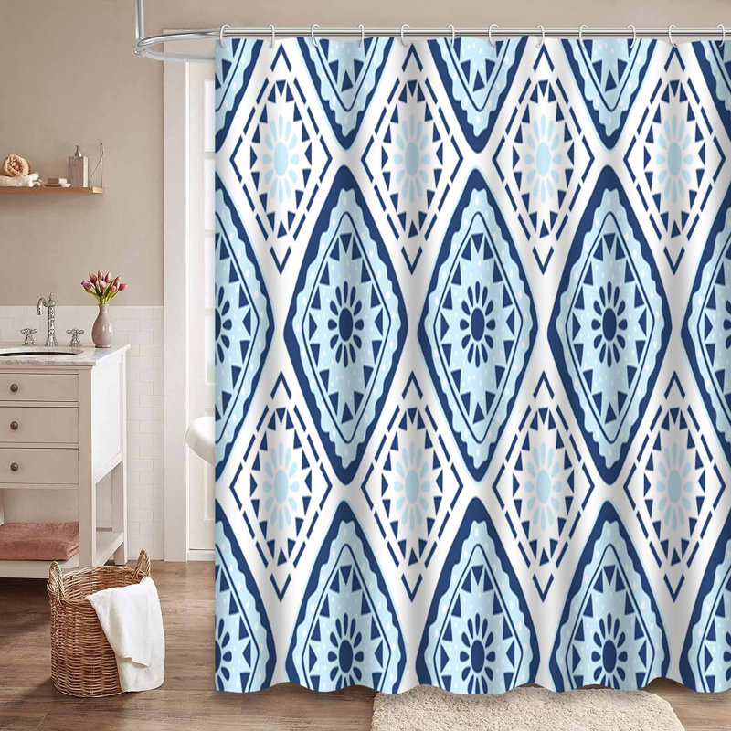 Rideau de douche géométrique carré de style africain avec 12 crochets, L 72 po x l 84 po