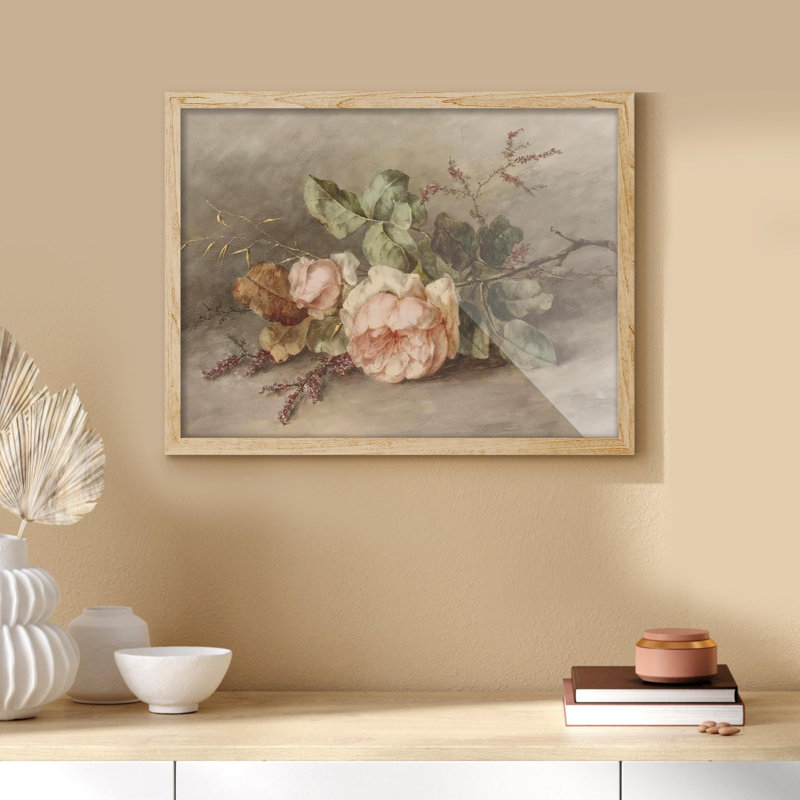 "Fleurs de jardin roses" sur papier, Naturel, H 8 po x l 10 po