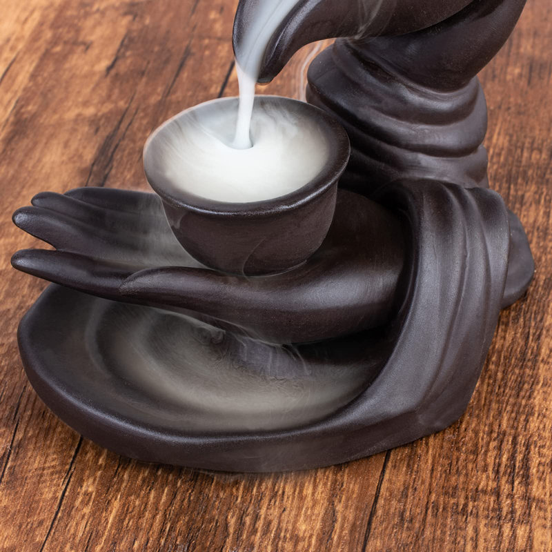 Waterfall Incense Burner Buddha's Hand Backflow Incense, Black