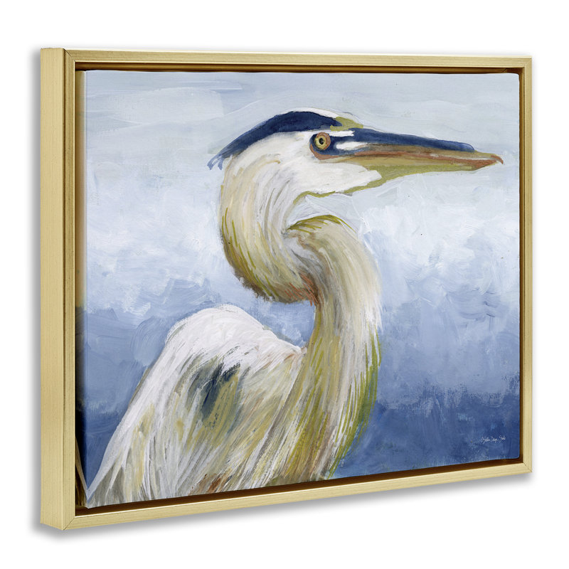 «Heron & Blue Gradient Brown» par Stellar Design Studio, Cadre flottant métallique doré, H 17 po x l 21 po