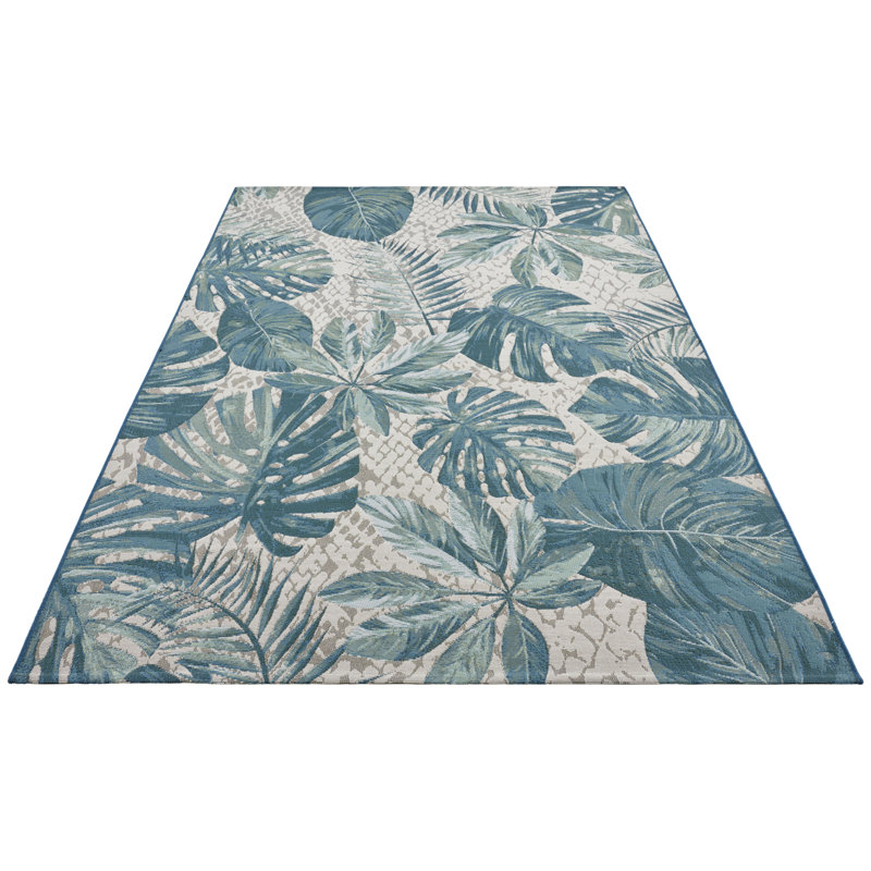 Leaves Turquoise Indoor/Outdoor Rug, Rectangle 160 x 235cm