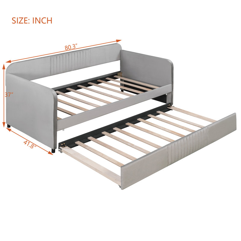 Emeryville Upholstered Daybed with Trundle, Gray