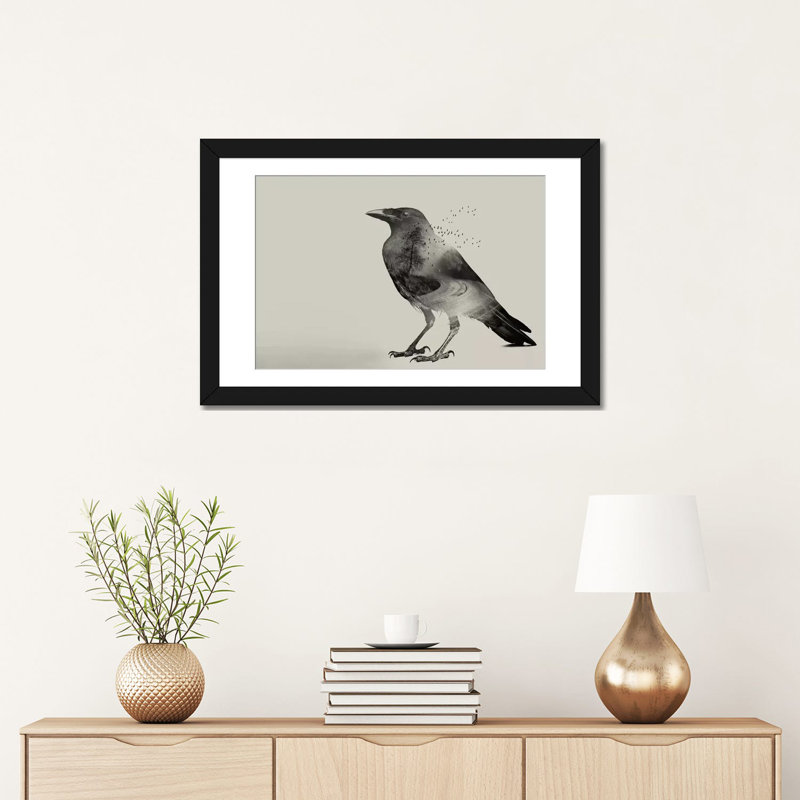 «Raven Sky», impression sur toile, H 16 po x l 24 po x P 1 po, Papier d'art encadré noir, Blanc