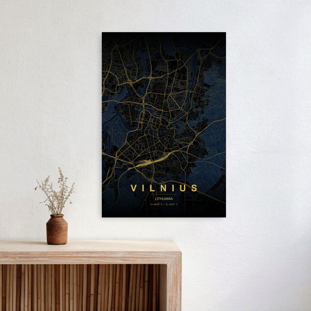 Vilnius Golden Map Abstract Geometric Modern City Wall Art Print