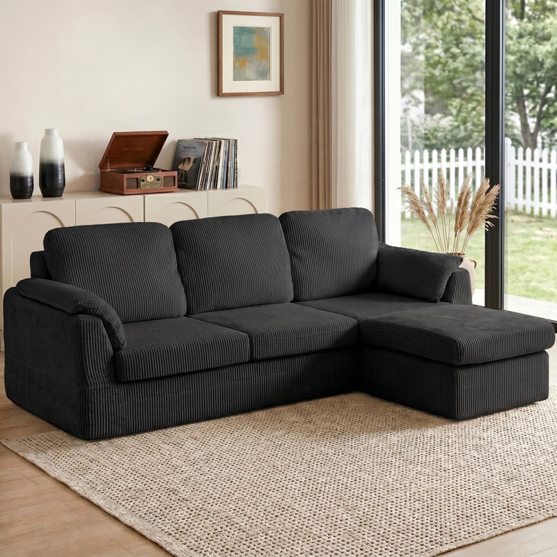Canapé modulaire en mousse haute densité, Velours côtelé noir